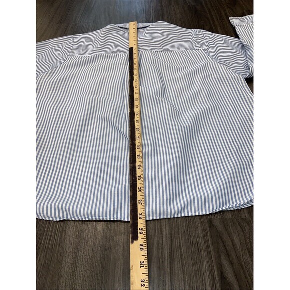 Vintage 90s BonWorth Blue White Vertical Stripe Flower Embroidered Top Sz XL - Picture 12 of 13